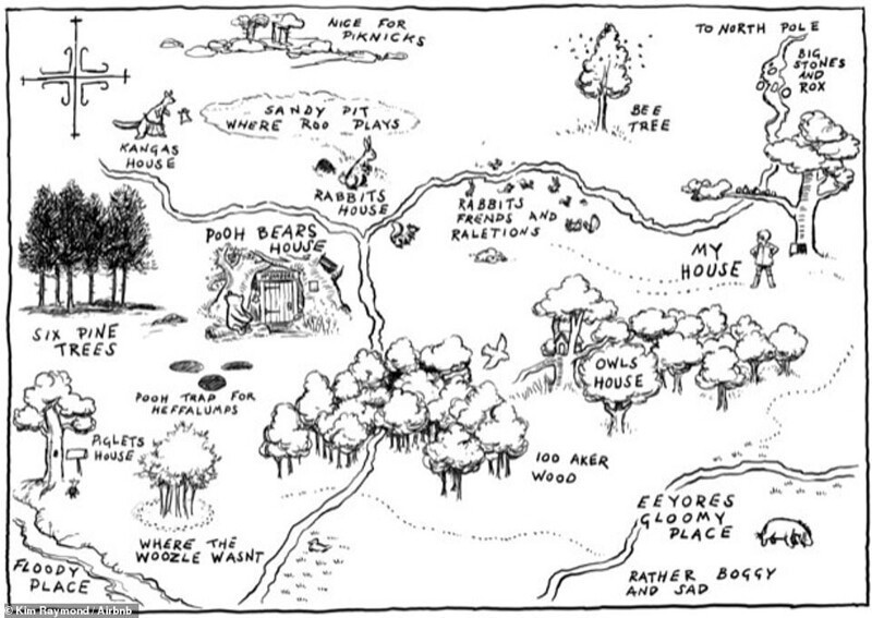 Схема Большого леса, нарисованная Кимом Рэймондом специально для гостей Bearbnb