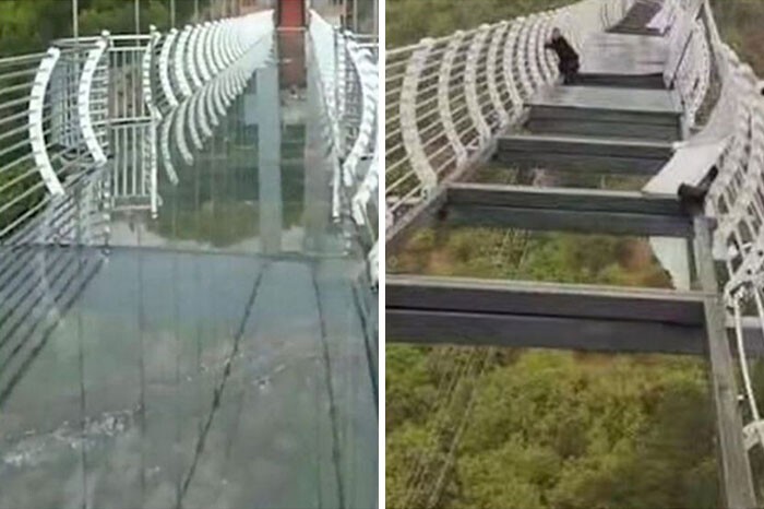 7 мая 2021 года: турист оказался в ловушке на высоте 100 метров на китайском стеклянном мосту после того,  как из него неожиданно выпали несколько панелей