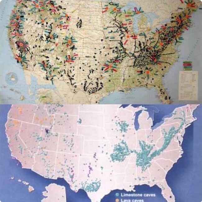 6. Карта пропавших без вести в США пугающе похожа на карту пещерных систем