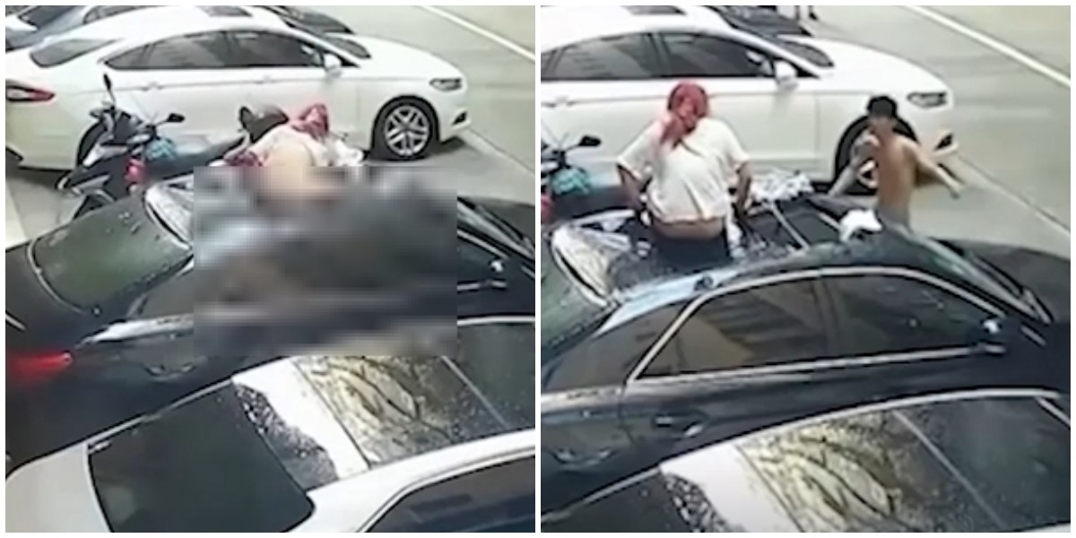 Полуголая девушка выпала из окна во время секса на припаркованную машину
