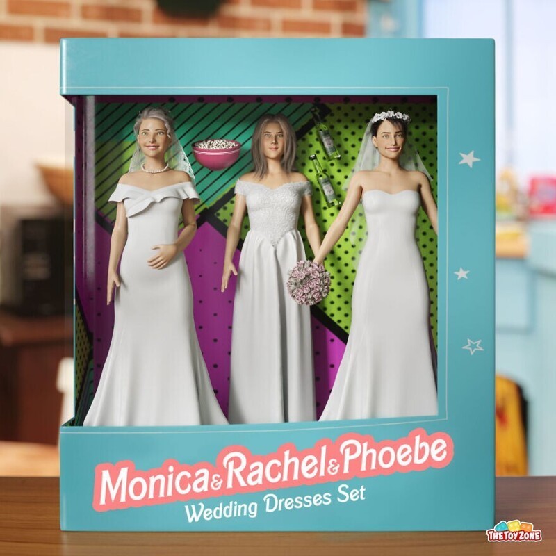 Моника, Рэйчел и Феб в свадебных платьях