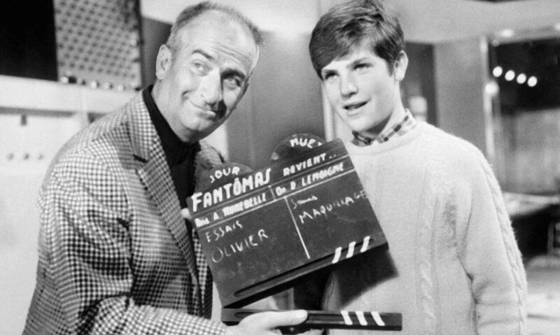 Луи де Фюнес и его младший сын, Оливье де Фюнес на съёмках "Фантомас разбушевался",1965 год