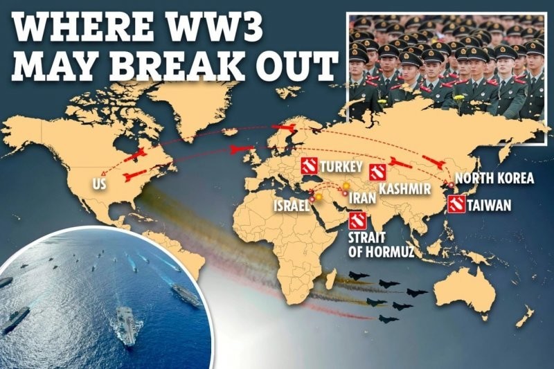 The Sun опубликовала карту грядущей мировой войны, которую США и Китай развяжут из-за Тайваня.