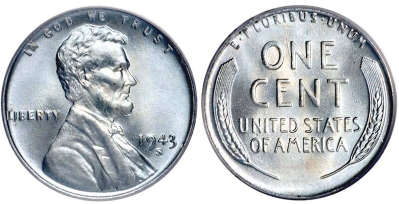 Американские центы чеканили из стали в 1943 году из-за нехватки меди во время Второй мировой войны