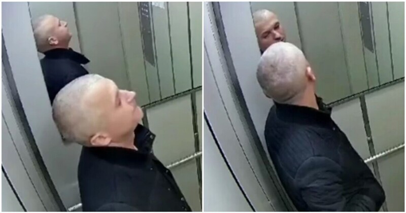 Плюющийся вандал в красноярском лифте