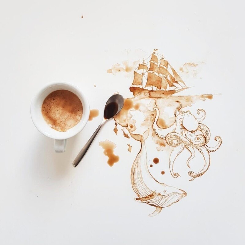 Итапльянская художница пишет кофейные картины