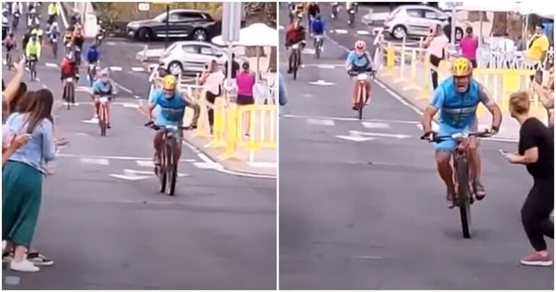 Выбежавшая на трассу девушка сбила велогонщика на финишной прямой