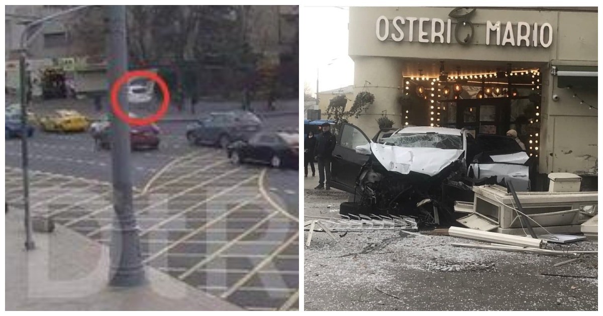 Автомобиль на огромной скорости врезался в ресторан в центре Москвы