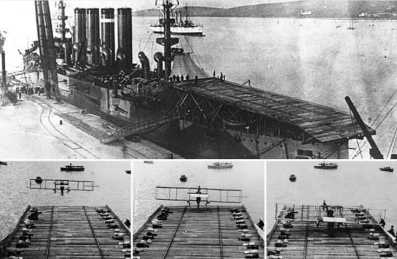 18 января 1911 года Юджин Эли на биплане «Кертис Голден Флаер» совершил успешную посадку на деревянную платформу крейсера «Пенсильвания», стоявшего на якоре в заливе Сан-Франциско.