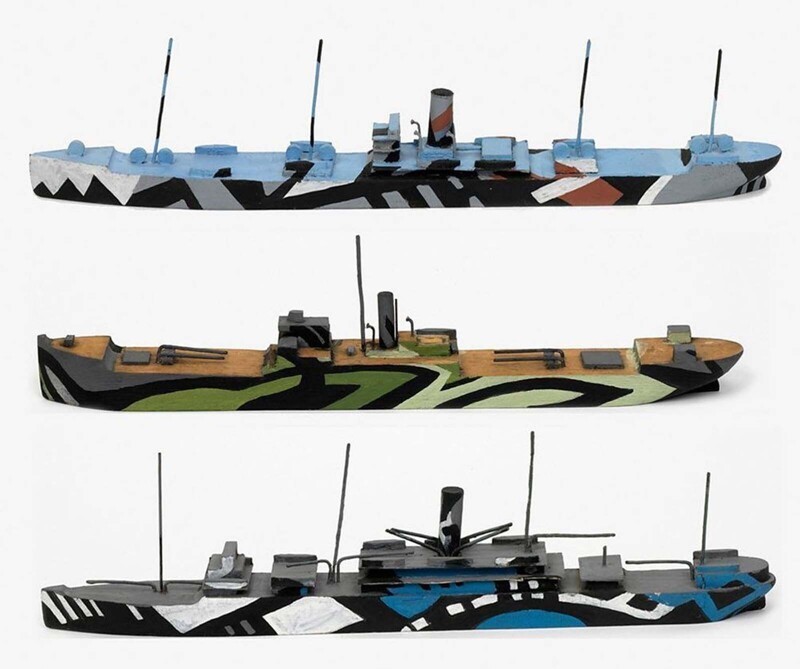 Модели кораблей времен Первой мировой войны, раскрашенные для тестирования схем камуфляжа