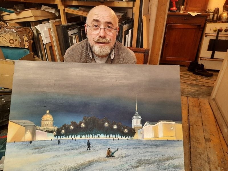 Петербургский художник запечатлел эпические падения горожан на льду