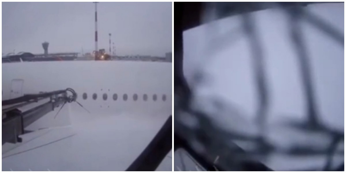 Появилось видео из кабины поливочной машины, которую опрокинул самолёт в Шереметьево
