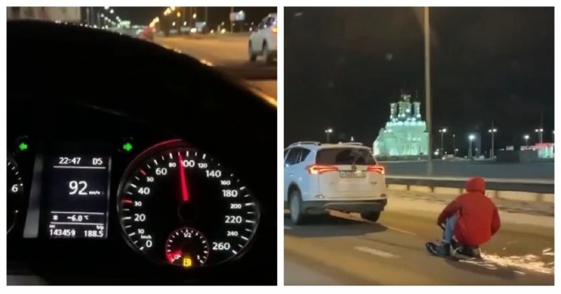 Экстремал из Воронежа промчался по трассе на снегокате со скоростью 90 км/час