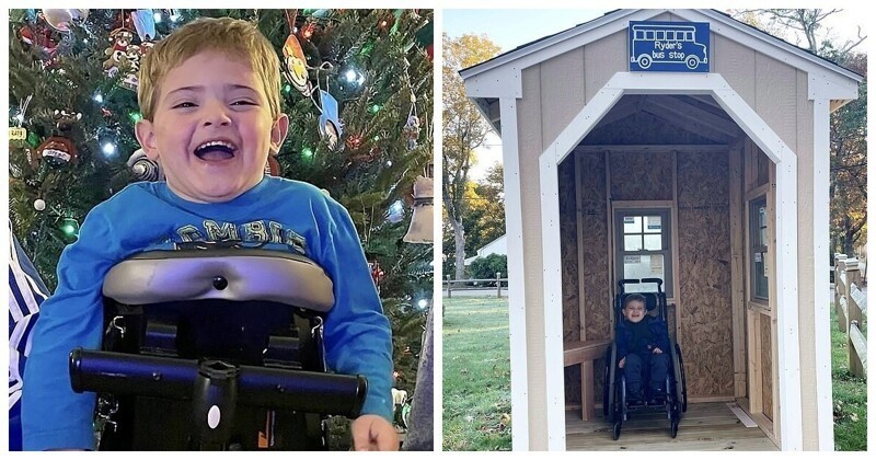 Мальчик-инвалид получил в подарок личную автобусную остановку