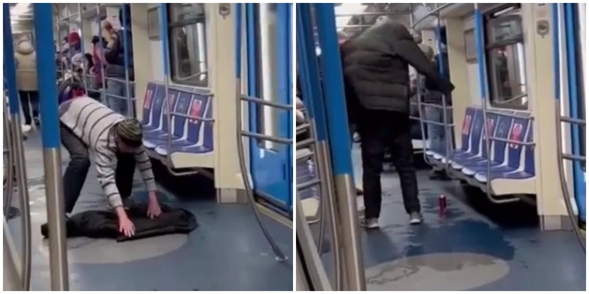 В Москве воспитанный пьянчужка вытер разлитое пиво курткой