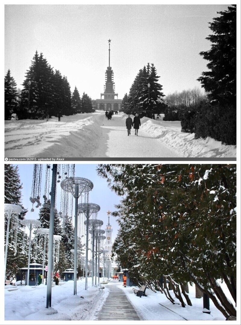 Москва при Брежневе и в 2021 году на фотографиях сделанных с одних точек