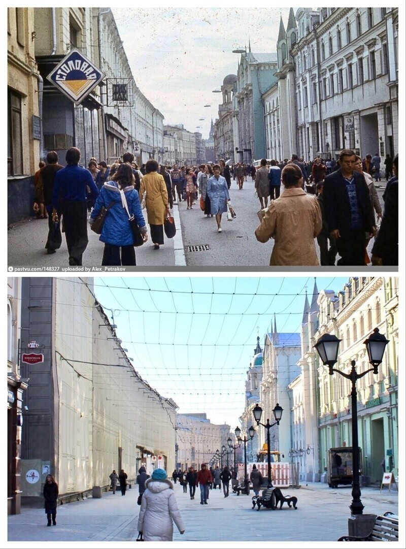 Москва при Брежневе и в 2021 году на фотографиях сделанных с одних точек