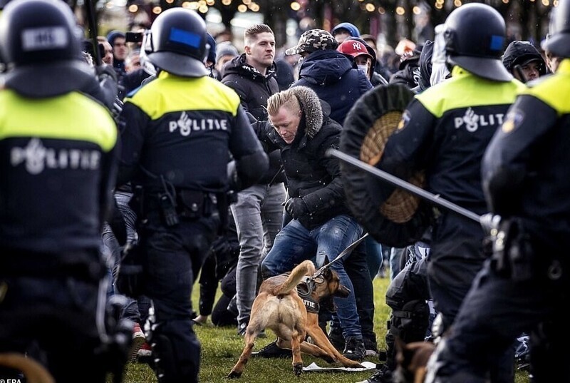 В Амстердаме протестную демонстрацию разгоняли водометами и служебными собаками