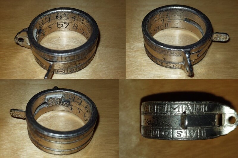 Металлическое кольцо с центральным ползунком и выгравированными цифрами