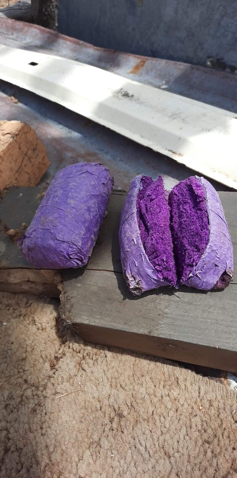 Фиолетовые пакеты, найденные в сельской местности, Австралия