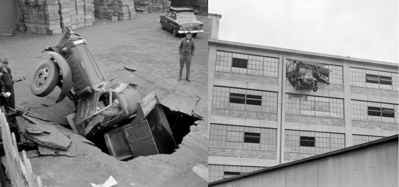 Необычные аварии автомобилей. Бостон США. 1930-1940 годы