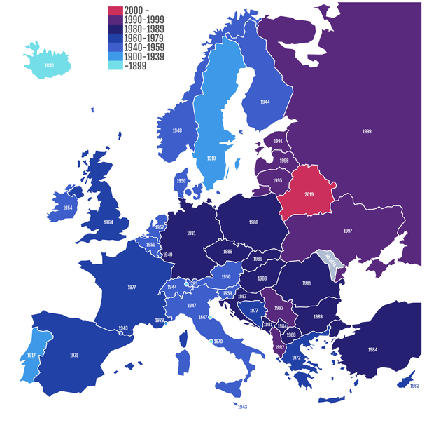 Год последнего применения смертной казни в европейских странах