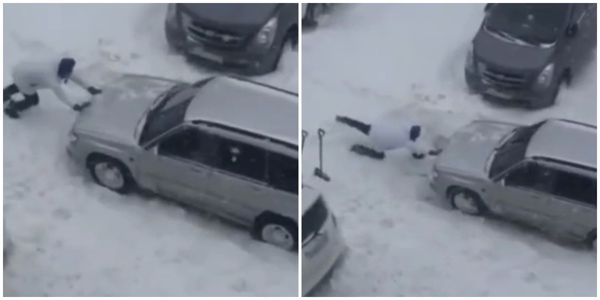 "Есть женщины в русских селениях": на Сахалине дама успешно вытолкнула застрявший автомобиль