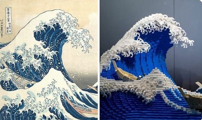 Японский сертифицированный профессионал по сборке LEGO Джампей Митсуи воссоздал шедевр Хокусая "Большая волна в Канагаве". Он использовал 50 тысяч деталей лего, и потратил на сборку 400 часов