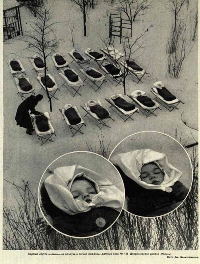 Сон на свежем воздухе, детский сад №155 Дзержинского района Москвы, 1958 (фото Дмитрий Бальтерманц)
