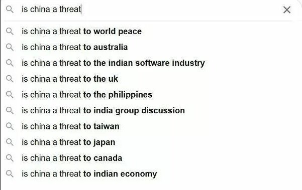 Автозаполнение Google "Китай угрожает"