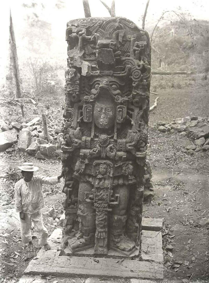 Древняя статуя Майя, обнаруженная глубоко в джунглях Гондураса в 1885 году