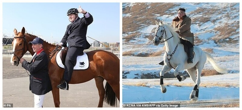 Катание на лошадях: Борис катается на лошади по лондонскому Олимпийскому парку с обладателем золотой медали Ником Скелтоном в 2013 году, Ким скачет галопом по склону горы Пэкту, потому что это красиво
