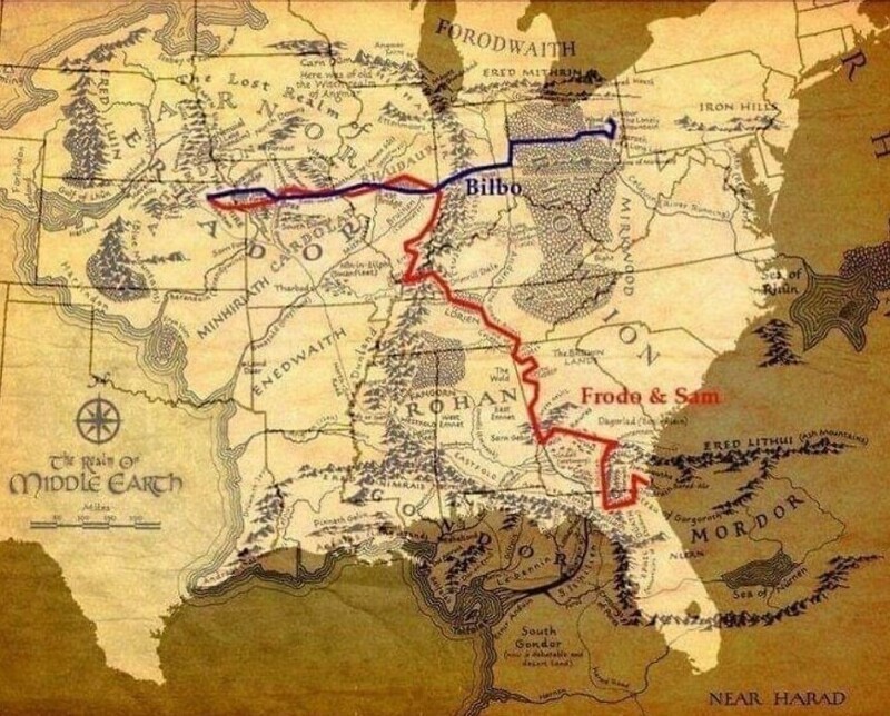 29. Карта путешествия Фродо и Сэма (а также Бильбо) по Средиземью