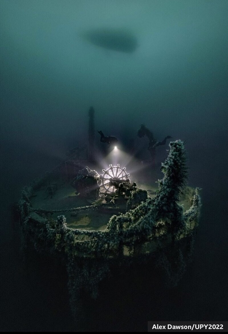 Затонувший корабль SS Tyrifjord в районе Гюлен, Норвегия. Это было грузовое судно, потопленное англичанами во время воздушного налета 1944 года. Фотограф Alex Dawson