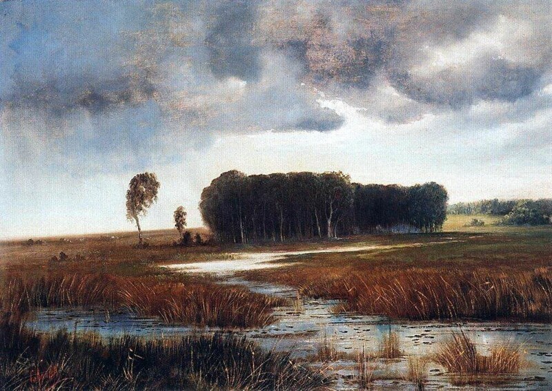 Саврасов Алексей Кондратьевич «Пейзаж с болотом и лесистым островом» (конец 1860-х - начало 1870-х)