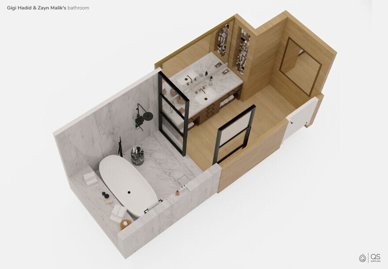 Ванная комната Джиджи Хадид и Зейна Малика, Нью-Йорк, США