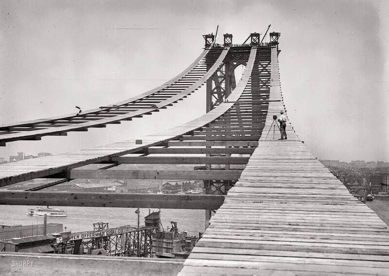 Манхэттенский мост во время строительства. 15 июля 1908 г.