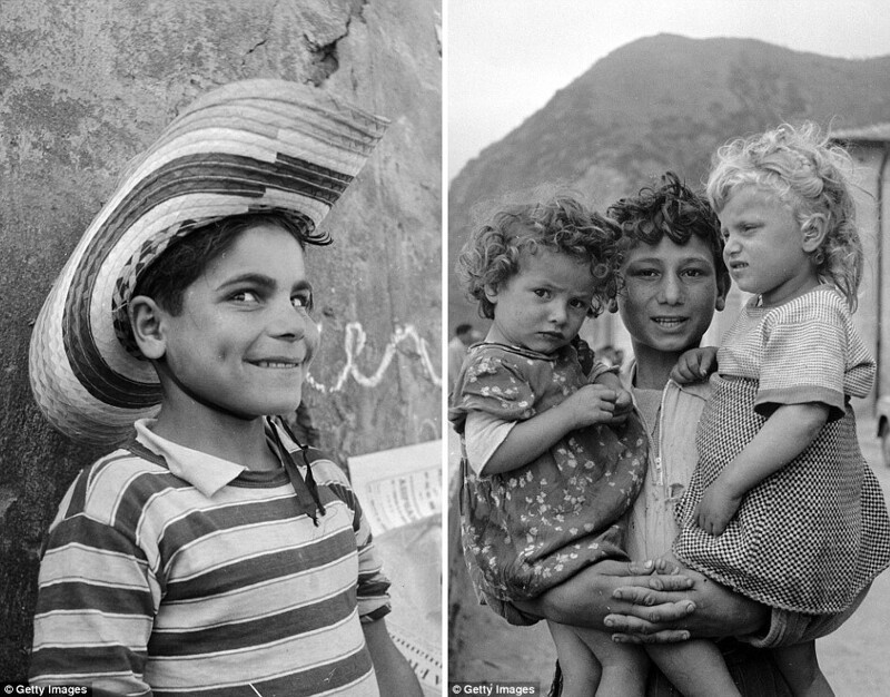 На фото слева: мальчик из Калабрии на юге Италии. На фото справа: сын рыбака присматривает за своими младшими сёстрами, пока родители работают, около 1950 года.
