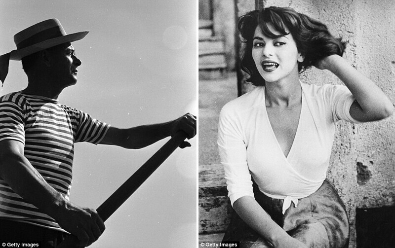 На фото слева: гондольер. На фото справа: Джованна Ралли во время съёмок фильма «Si» в Риме, 1955 год.