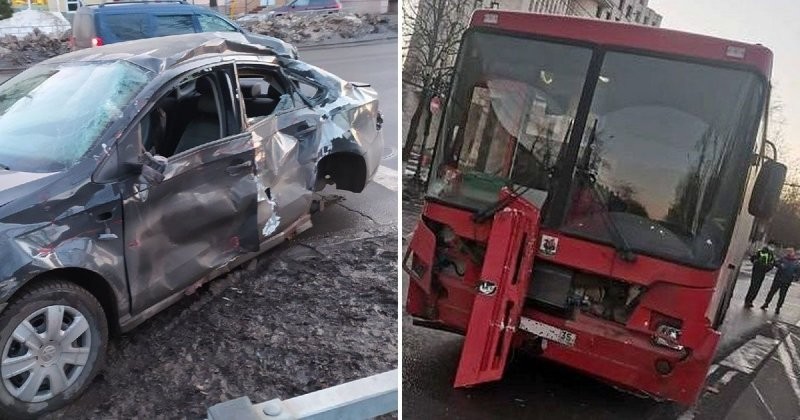 Авария дня. Водитель Volkswagen устроил ДТП с автобусом в центре Вологды
