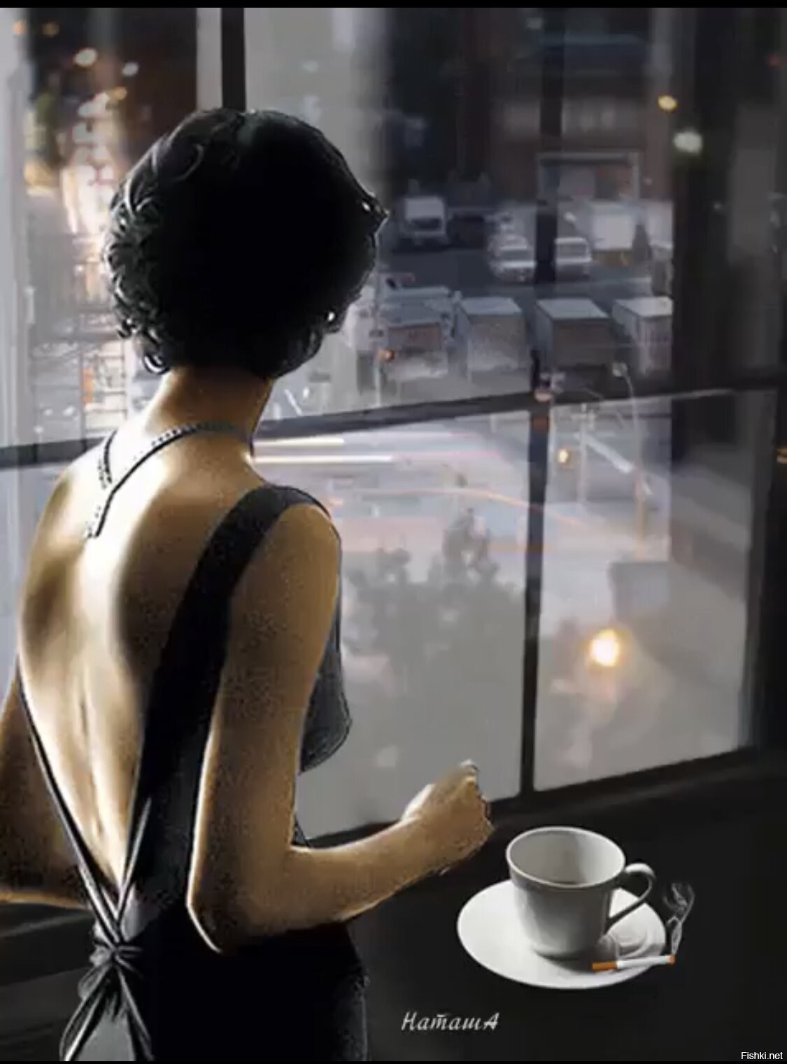 Девушка с кофе у окна