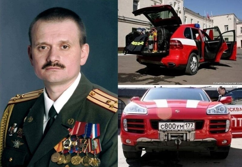 «Порше Кайен» был подарен дистрибьютором Porsche Московскому правительству, а оно по каким–то причинам отдало его Московской службе пожаротушения. 