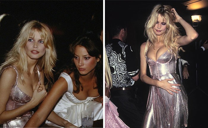43. Клаудия Шиффер и Крисси Терлингтон на вечеринке Versace в Париже, 1994 год