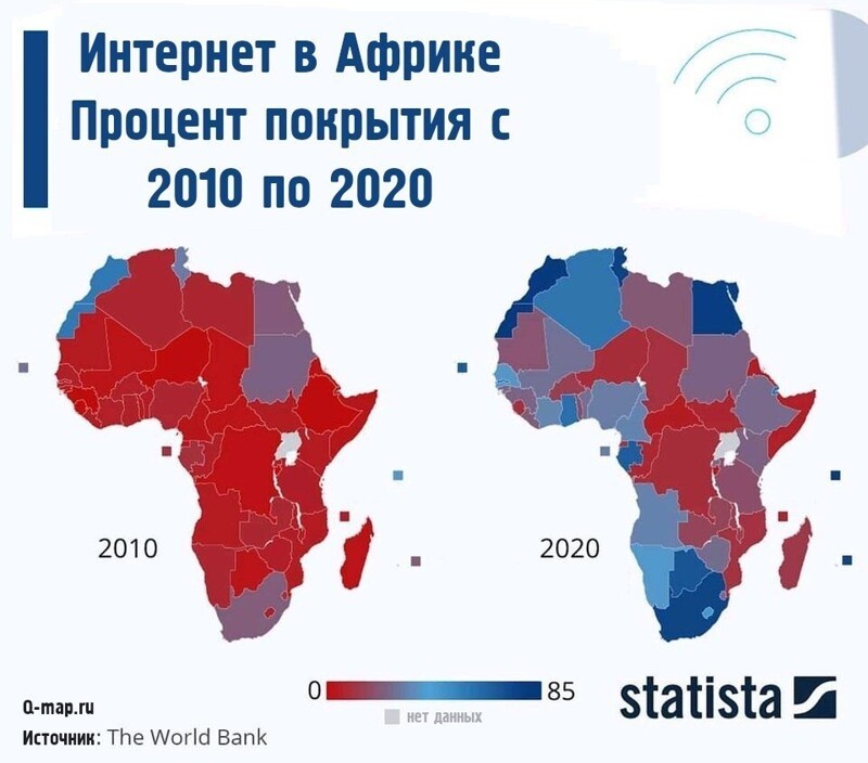 Доступность интернета в Африке в период с 2010 г. по 2020 г.