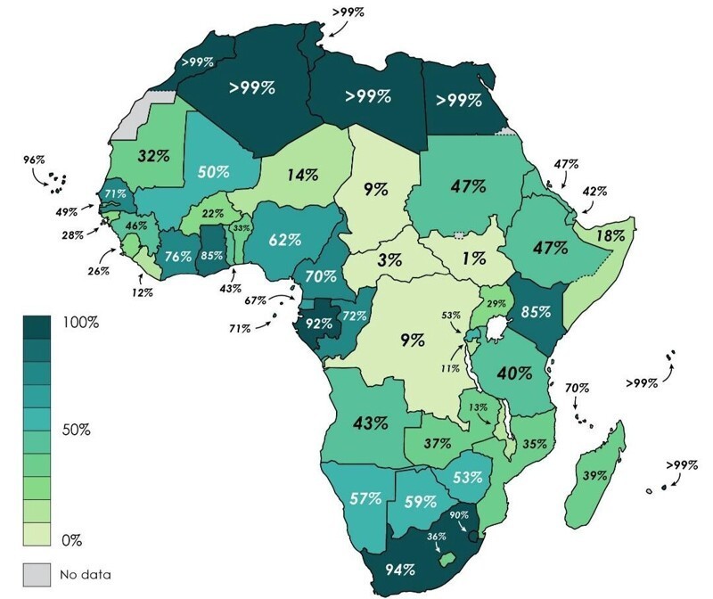 Доступ к электричеству в Африке (2019 г.)