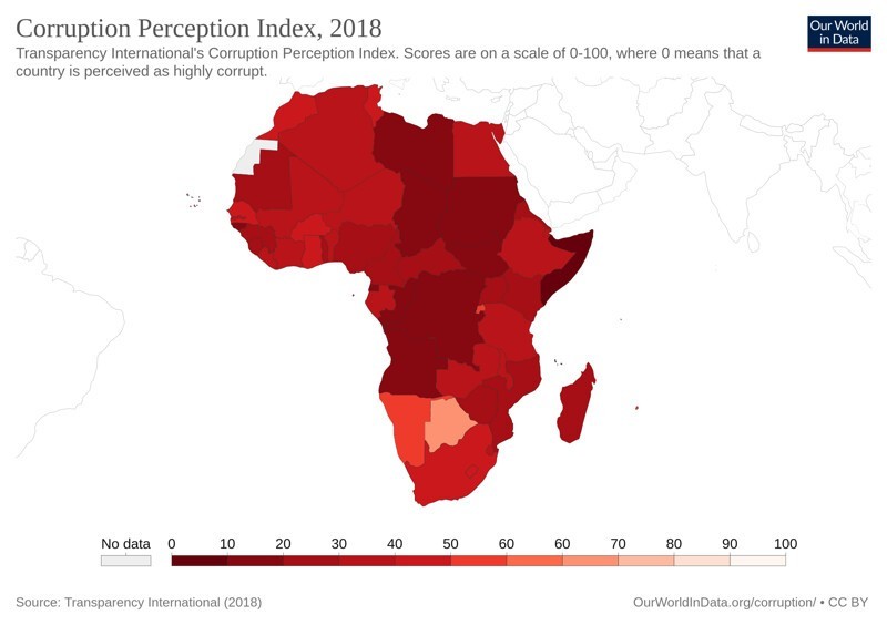 Уровень коррупции в Африке, 2018 г.