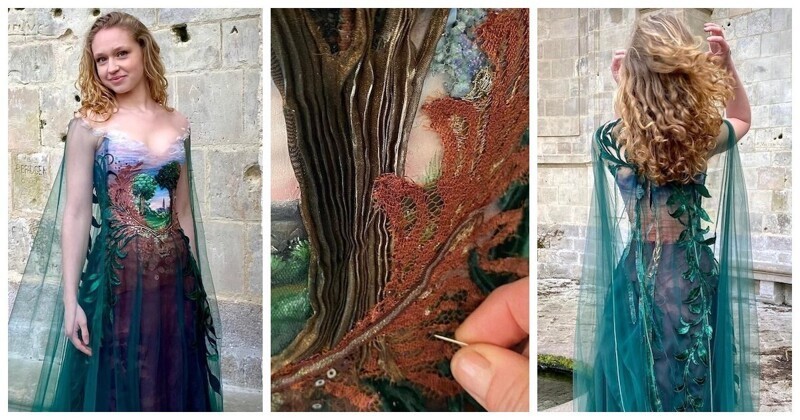 Дизайнер потратила более 190 часов на украшение платья сказочным пейзажем