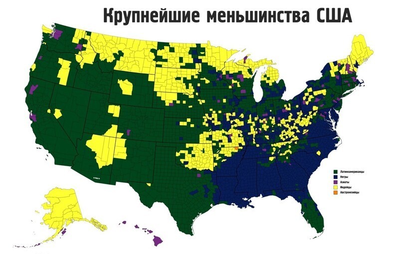 Карта крупнейших меньшинств на территории США