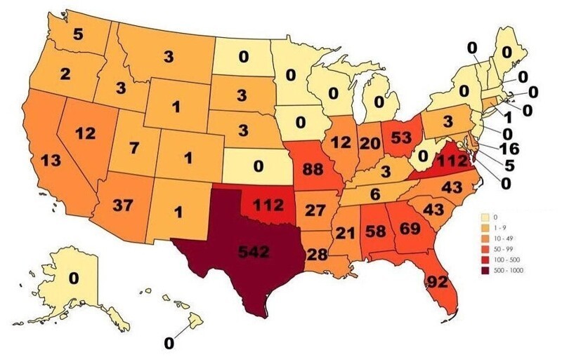 Количество казней в штатах США с 1976 г.