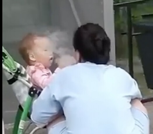 На видео попала мамаша, которая учила ребёнка курить вейп